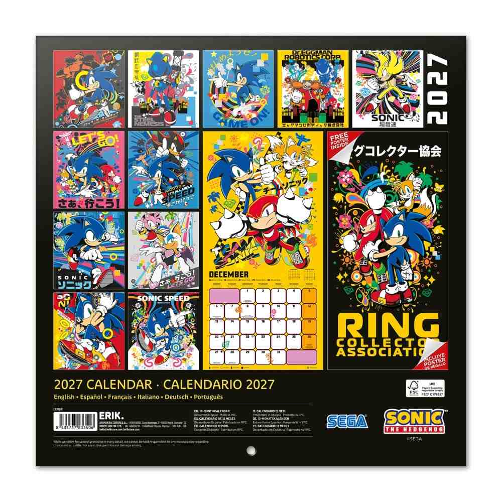 Grupo Erik Sonic The Hedgehog - 2027 30X30 Kalender - Mehrfarben